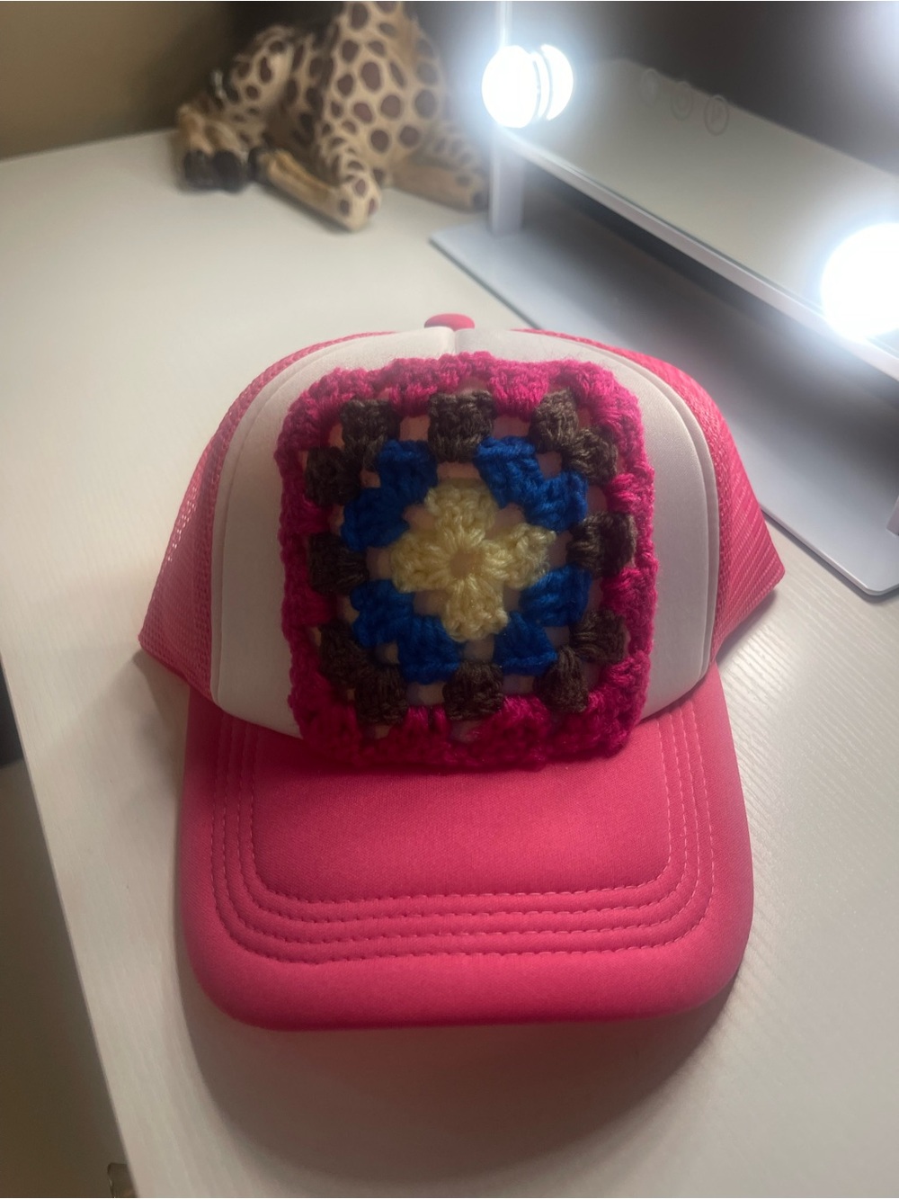 Pink Crochet Patch Trucker Hat